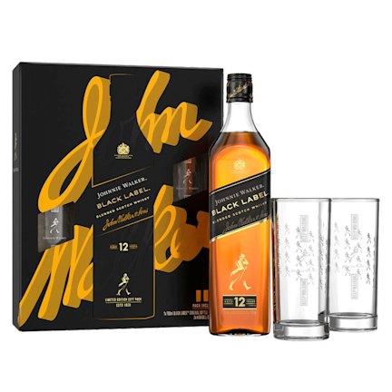 Black Label Blended Scotch Whisky with Branded Highball Glasses